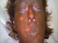 Insane homemade scat porn features woman with entire face and mouth stuffed with shit